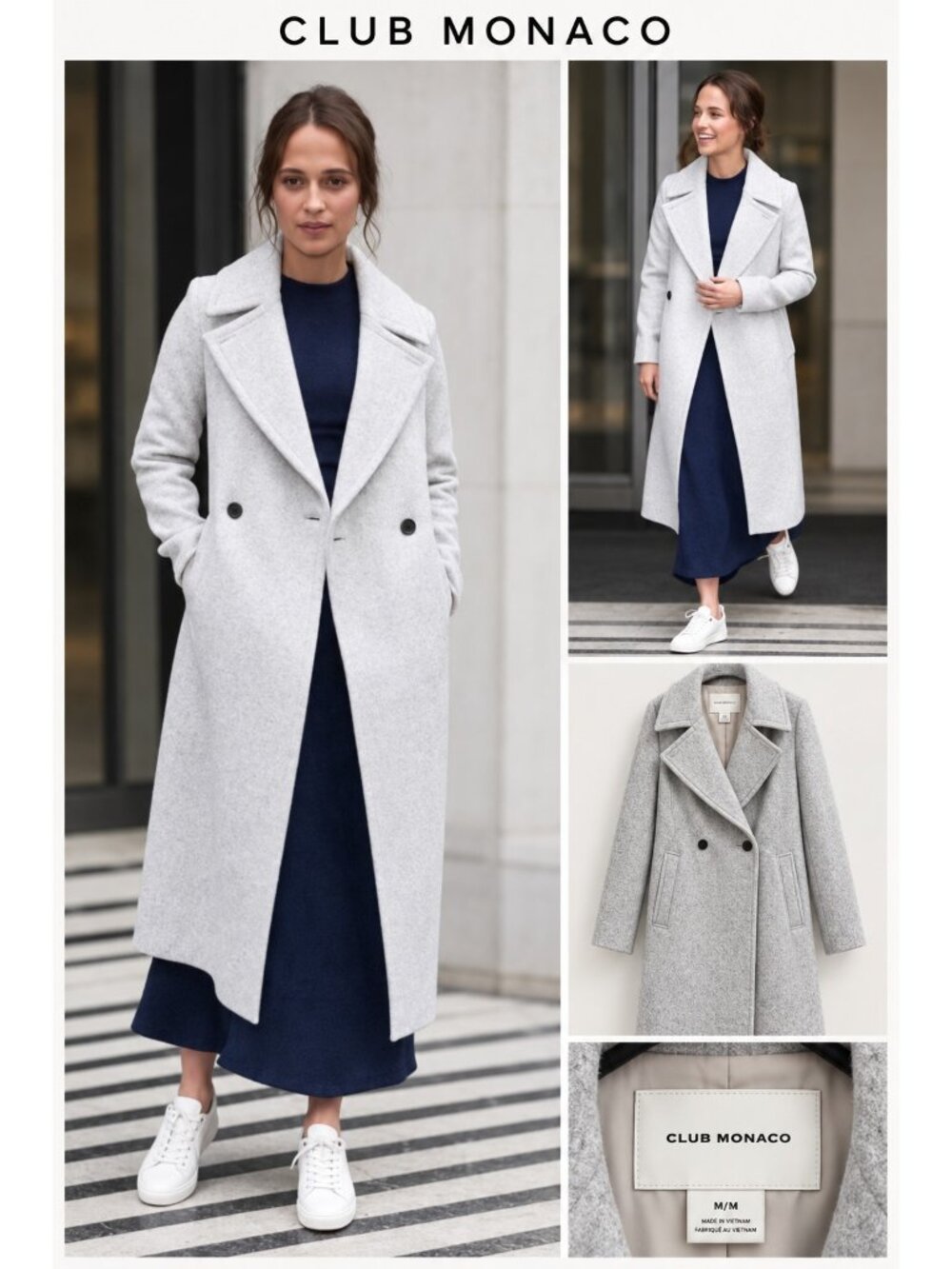 Club Monaco Gray Wool Blend Long Double Breasted Coat Size M